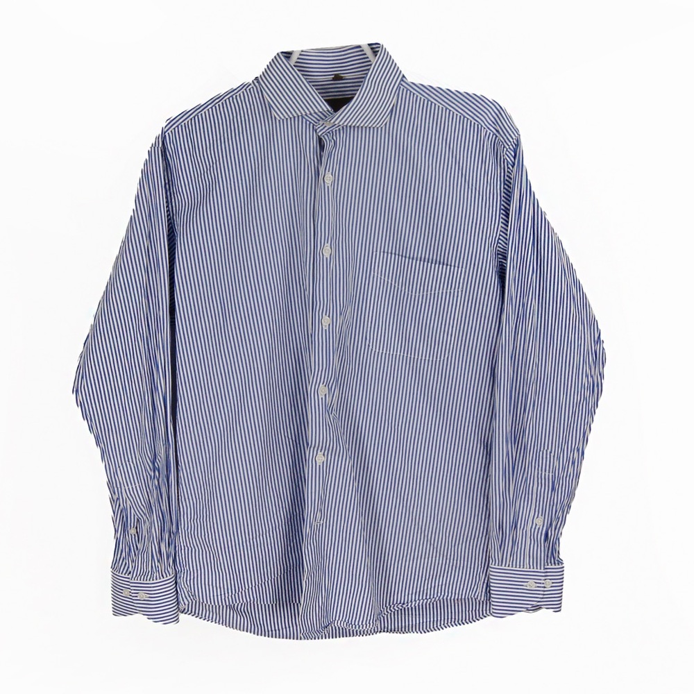 Louis Fearaud Paris Blue White Stripe Button Down Long Sleeve Top
